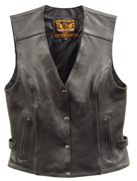 Milwaukee Leather XS1293 Ladies ‘Winged’ Black and Pink Studded Leather Vest